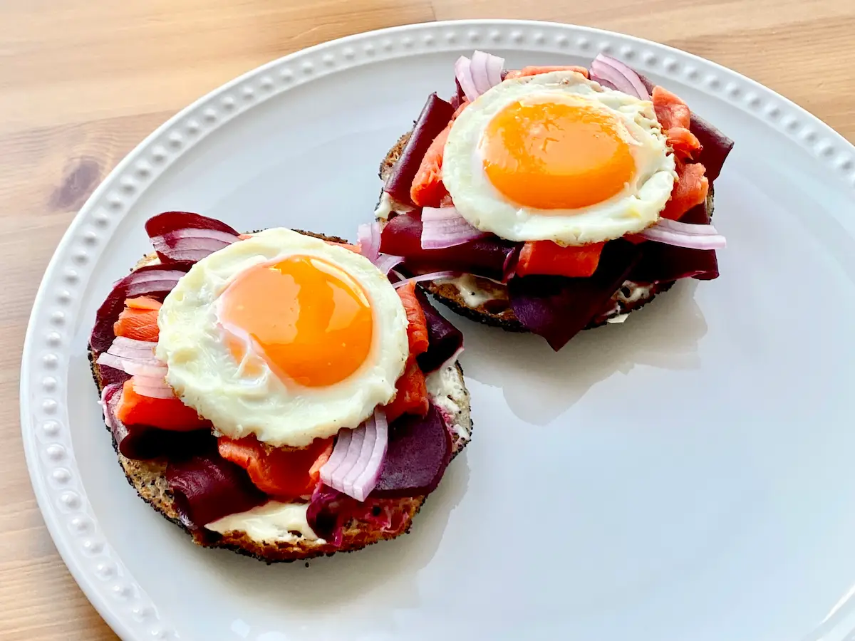Image of Smoked Salmon & Roasted Beetroot Breakfast Bagel